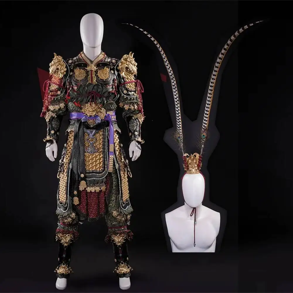 Neues Game Wukong Cosplay-Kostüm-Set mit Haar, Krone, Rüstung, Hemd und Hose zur Auswahl, Cosplay-Halloween-Kostüm mit 3D-Druck, maßgeschneidert