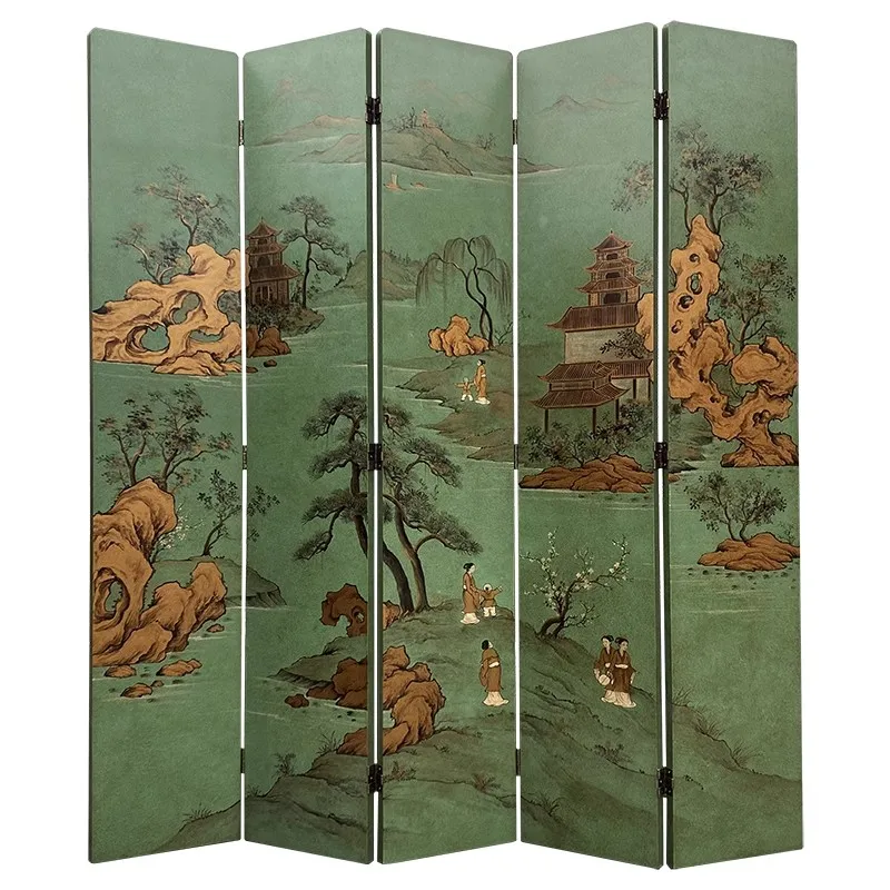 ！@Chinese Retro Wood Screen Partition Gilded Landscape Decorative Background for Dining Living Room Bedroom Tea Room Room