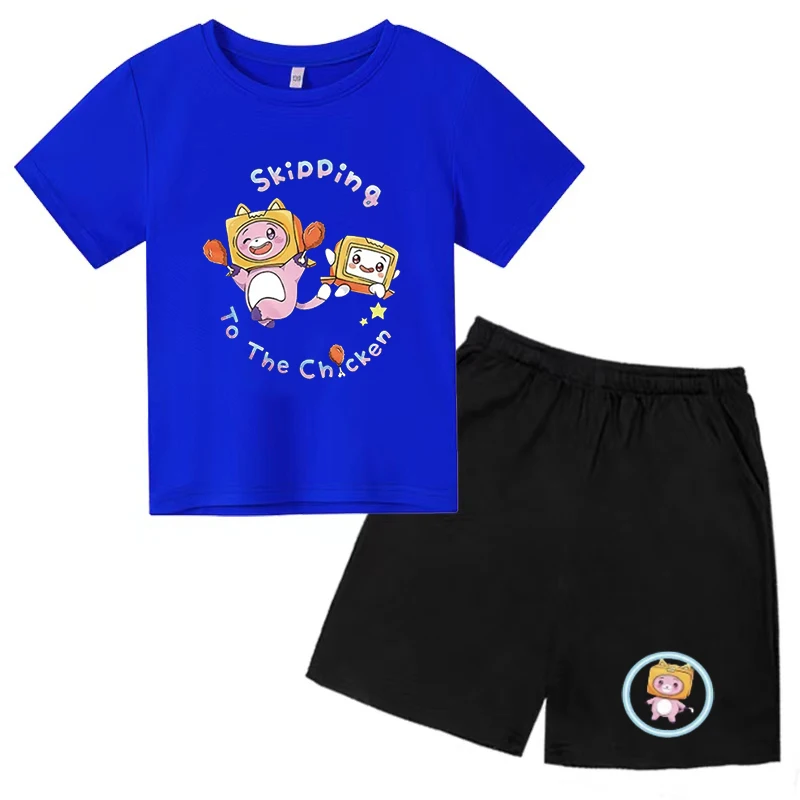 Children's Trend Anime Print T-Shirt 3-12Y Boys and Girls Pre-school Birthday Gift Top+shorts 2P Sports Jogging Charm Casual Set