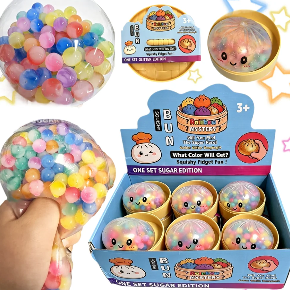 New Realistic Giant Dumpling Squeeze Toy with Bamboo Steamer Soft TPR Ball Decompression Fidget Toy Funny Creative Gift