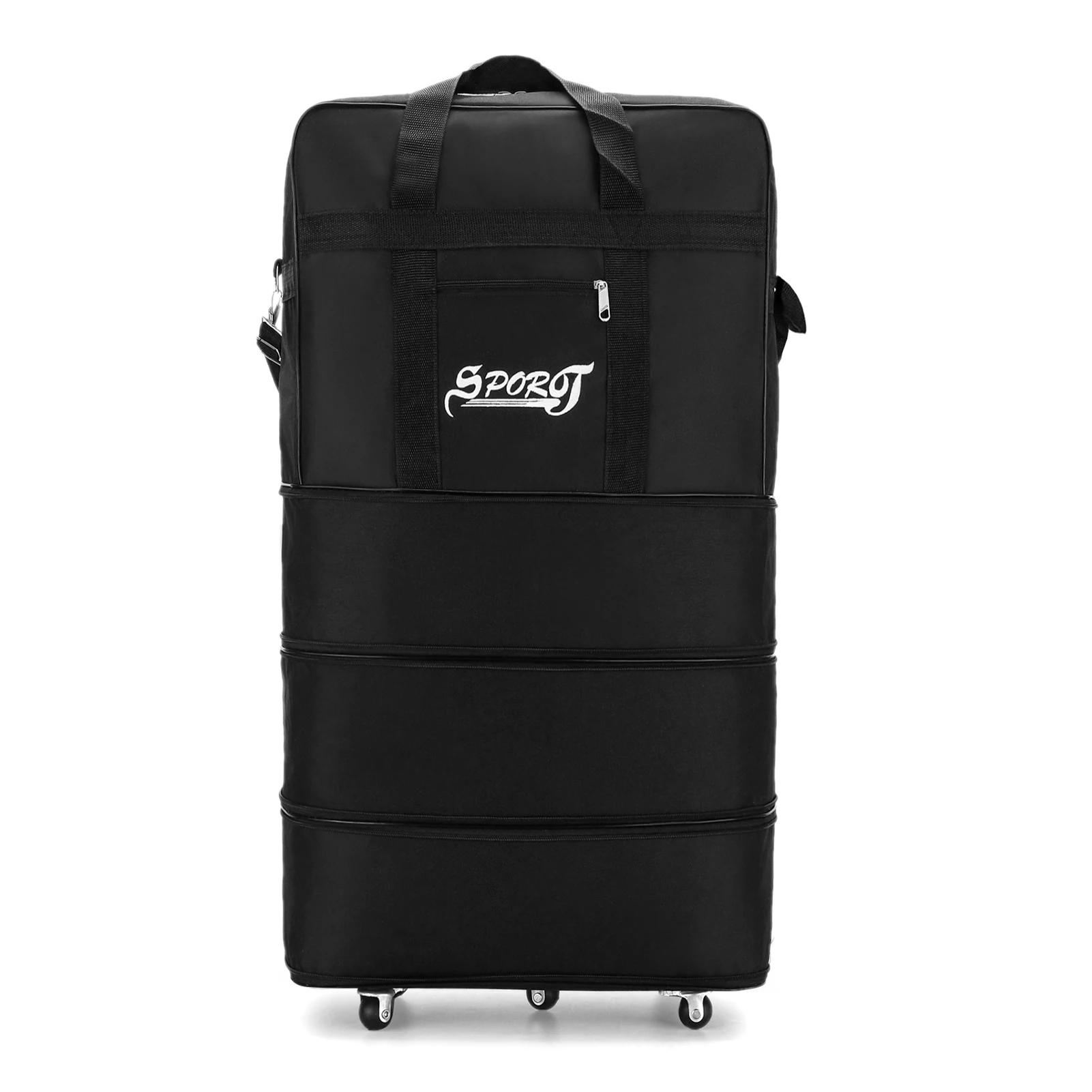 S/M/L Size Travelling Pack Wheels For Women Men Expandable Foldable Trolley Luggage Versatile Black Suitcase For Weekend Trip