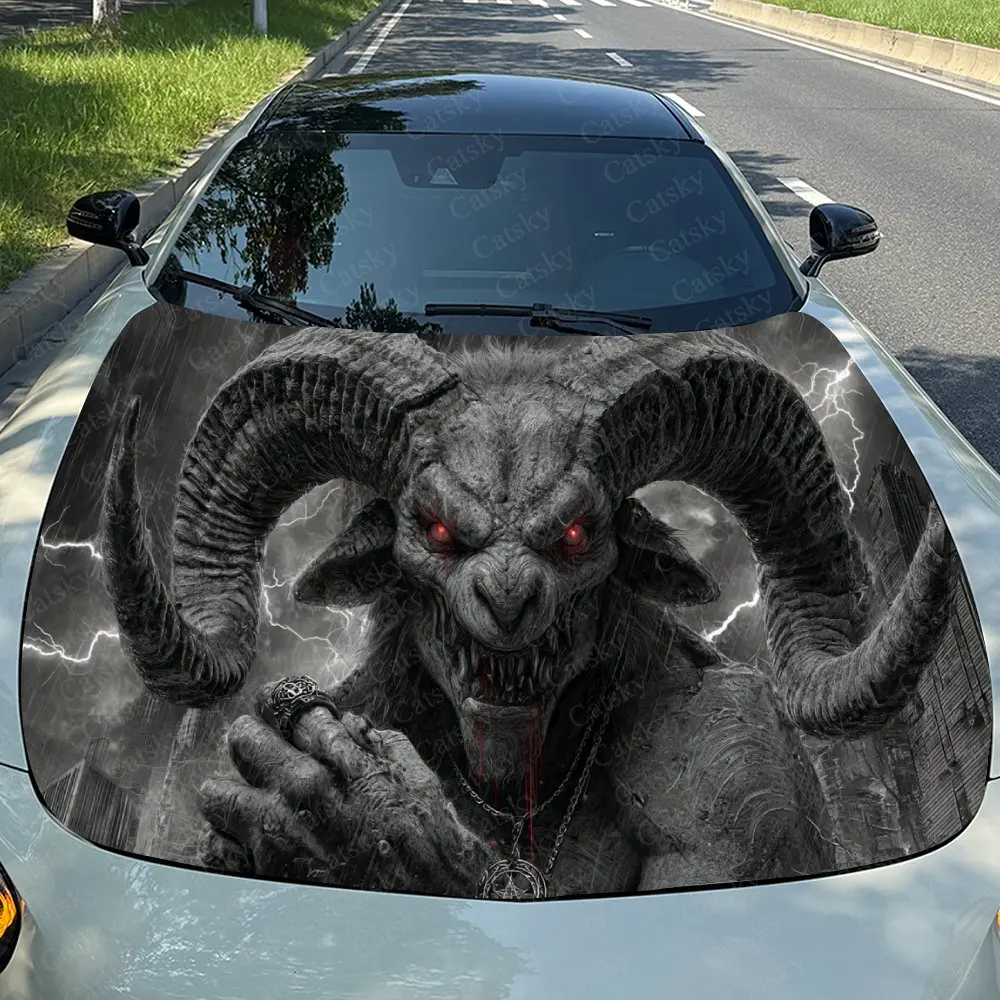 Demon Shadow & Gloomy Pupil Car Vinyl Wrap, PVC Waterproof Car Hood Sticker, Self-Adhesive Scratch-Resistant Stickers