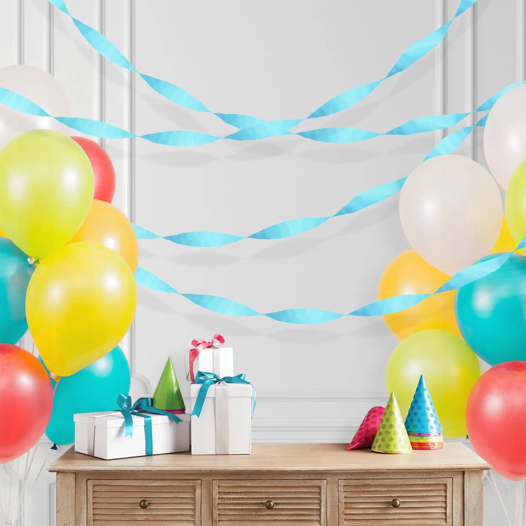Light Blue Paper Party Streamer, 1.75" x 150