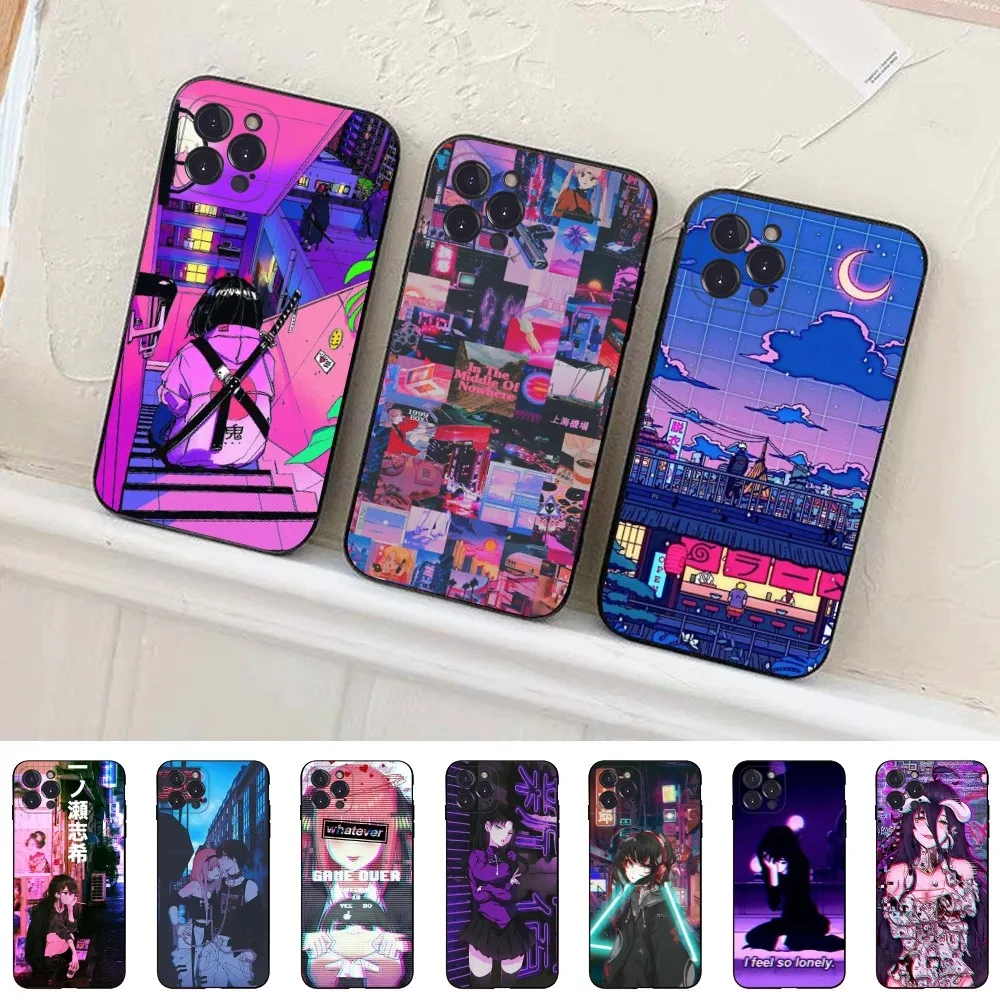 Vaporwave Glitch Anime Phone Case Silicone Soft for iphone 15 14 13 12 11 Pro Mini XS MAX 8 7 6 Plus X XS XR Cover