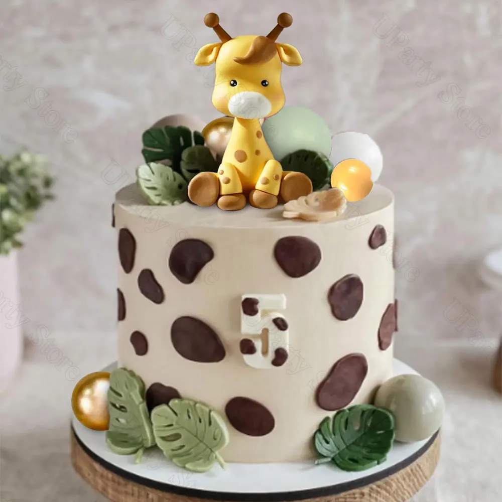 1 Set Giraffen-Kuchenaufsätze, 2–4 cm, goldgelbe Salbeigrüne Kuchenbälle für Dschungeltiere, Geburtstag, Babyparty, Party, Kuchendekoration – Detail 6