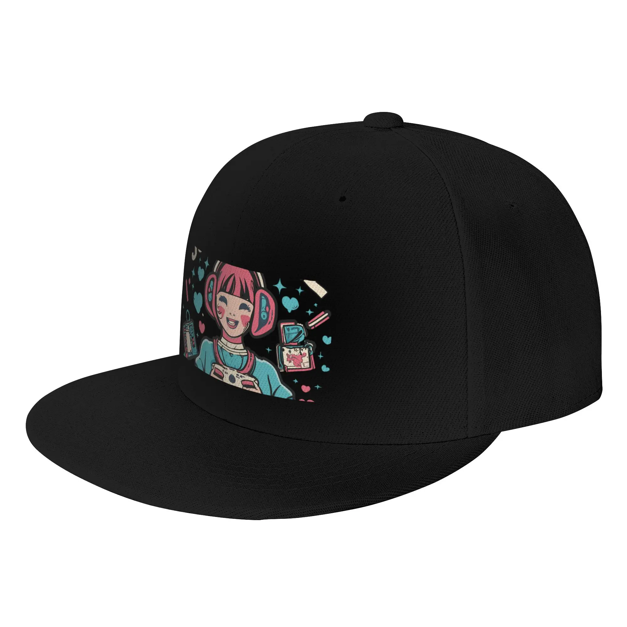 Fashion anime girl play games just a girl love video games Flat Brim Sun Hat  Trendy Street Fashion Sun Visor Ladies