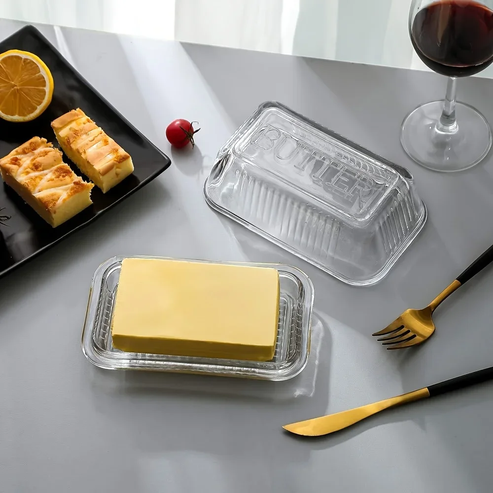 Creative Clear Butter Dish With Lid Cake Cheese Decoration Box Multifunctional Food Storage Vintage Glass Butter Holder Containe