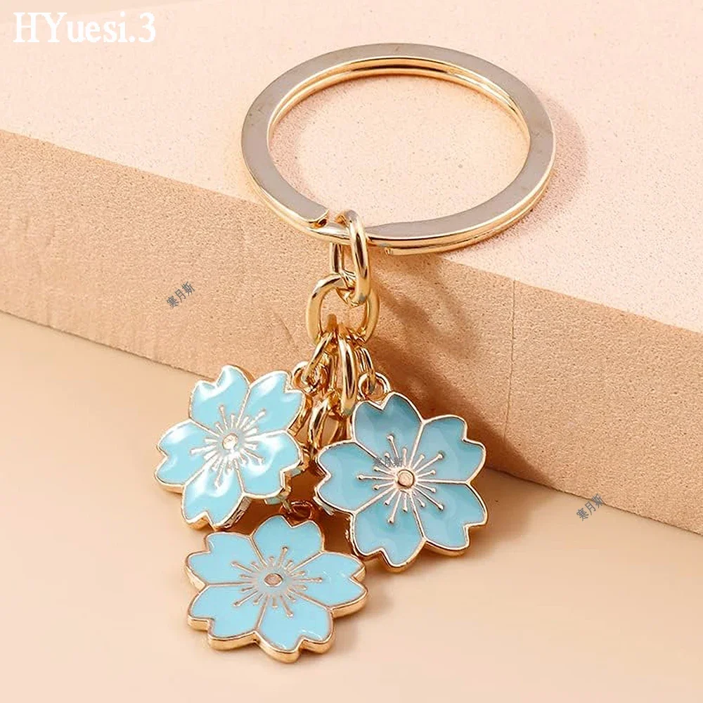 Colorful Enameled Flowers Charms Keychain Simple Cherry Blossom Tassel With Key Holder For Women Purse Bag Decor Accessories