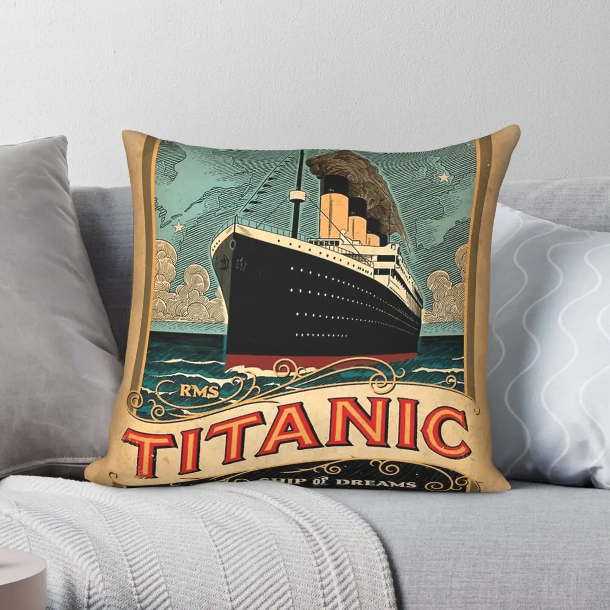 Titanic Ship Of Derams Square Pillowcase Polyester Linen Velvet Creative Zip Decorative Pillow Case Home Cushion Case
