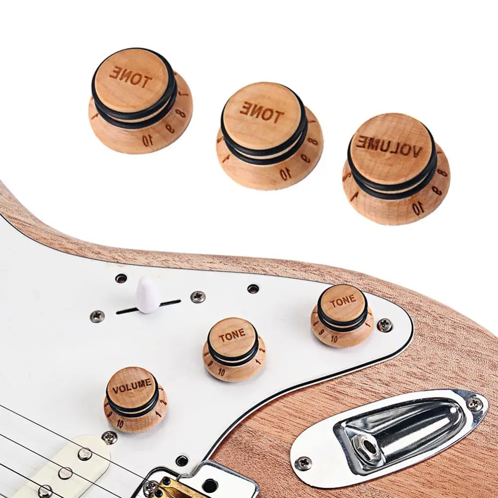 Control for Electric Guitar Volume Knob Vintage 3Pcs Wooden Tone Set Bass Parts