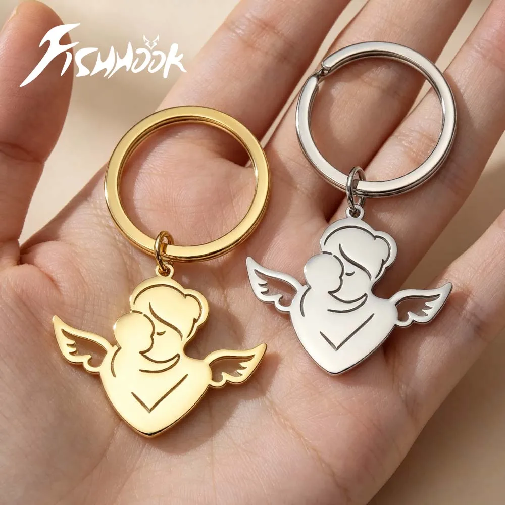 Angel Mother Day Gift For Woman Men Keychain Father Mom Family New Born Car Key Chain Ring Stainless Steel Bag Charm Jewelry