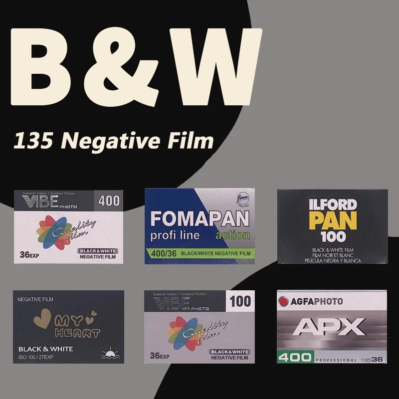 VIBE/ILFORD/AGFA/FOMAPAN-rollo de película negativa para cámara de película M35, color negro y blanco, 36 de exposición, 135mm, 35mm, 3 rollos