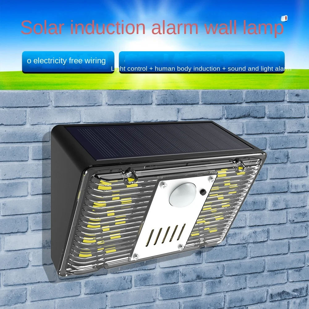 إنذار بالطاقة الشمسية الجدار مصباح ABS المواد 85dB مستشعر حركة الصوت 5-8 متر كشف RV التخييم فناء الباب الإضاءة الأمامية