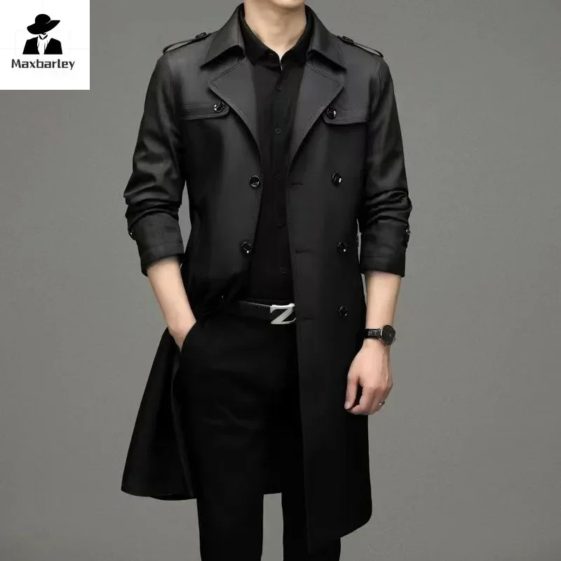 

Men's Windbreaker Jacket Luxury Brand Black Khaki Spring Autumn Business Trench Male Double Breasted Retro Classic Long Coat