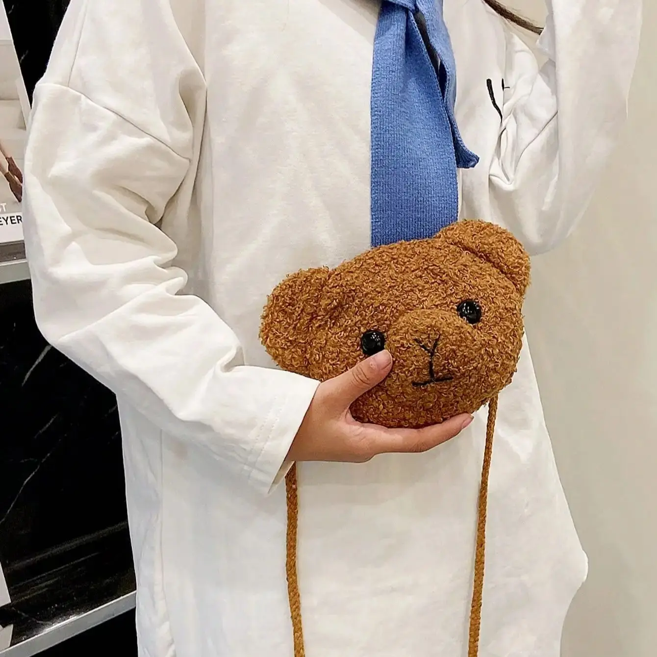 1 Stück Kinder-Cartoon-Bär-Rucksack Plüsch-Geldbörse Kleines Mädchen Plüschtier-Schultertasche