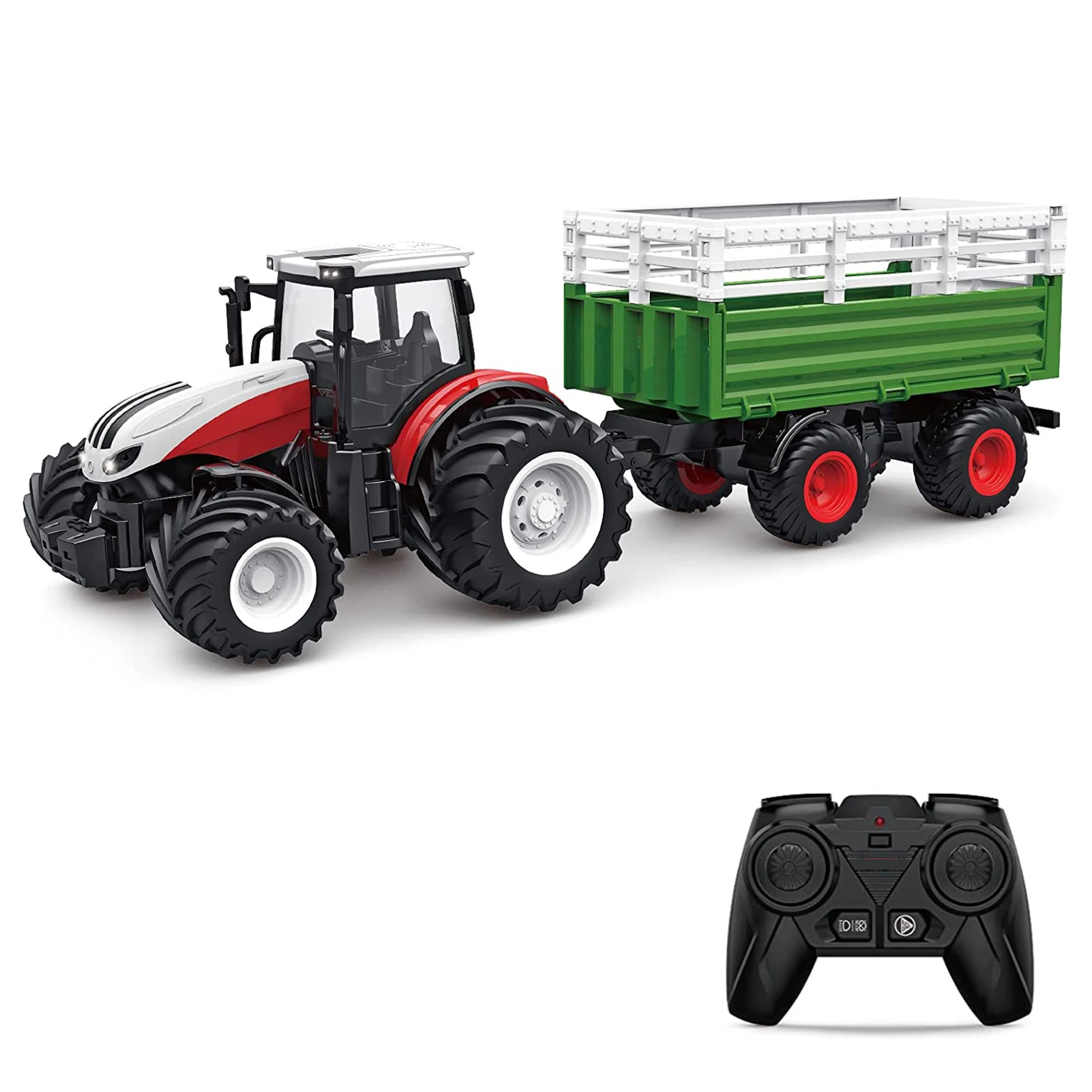 Remote Control Tractor, 1 : 24 Scale 2.4Ghz Remote Control Tractor Toy with Trailer Gripper Hay Bales Screwdriver Cows