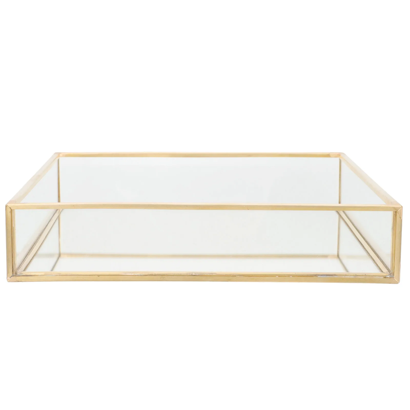 

Glass Vanity Tray with Brass Frame Decorative Organizer for Jewelry Perfume Makeup Dresser Bedroom Home Decor Perfume Tray