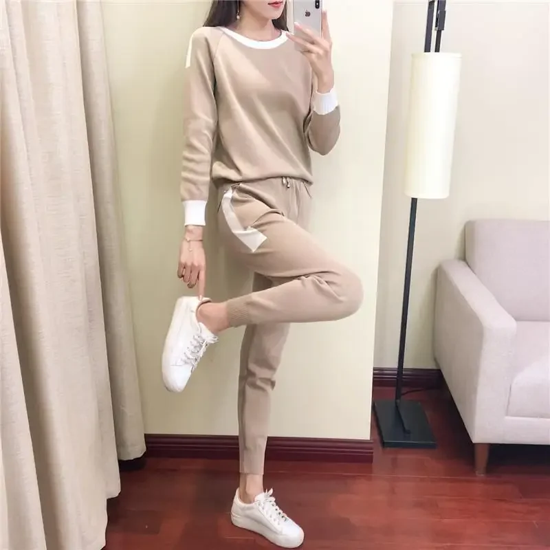 

2022 New Spring Autumn Suit Women's Sweater Casual Fashion Temperament Western Style Autumn and Winter Knitted Two-piece Suit