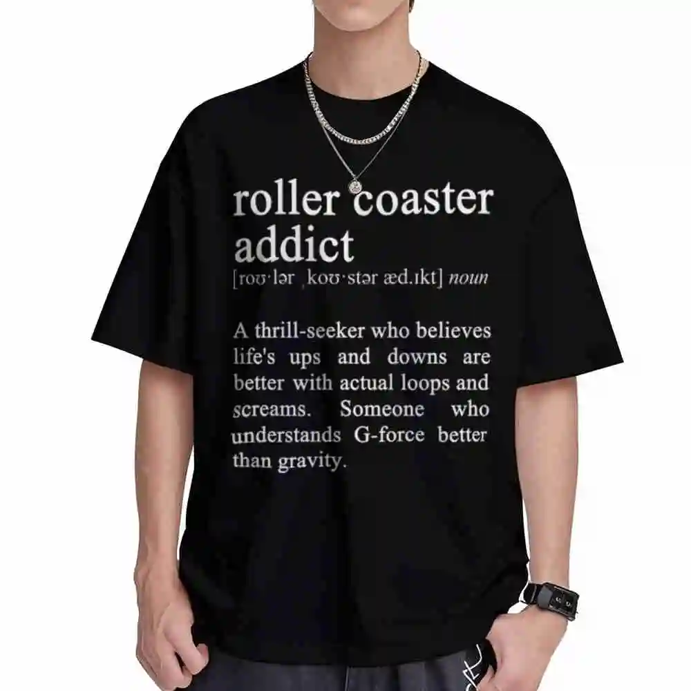 Roller Coaster Addict Rollercoaster Lover Amusement Park Short Sleeve Tee 100% Cotton T-Shirt