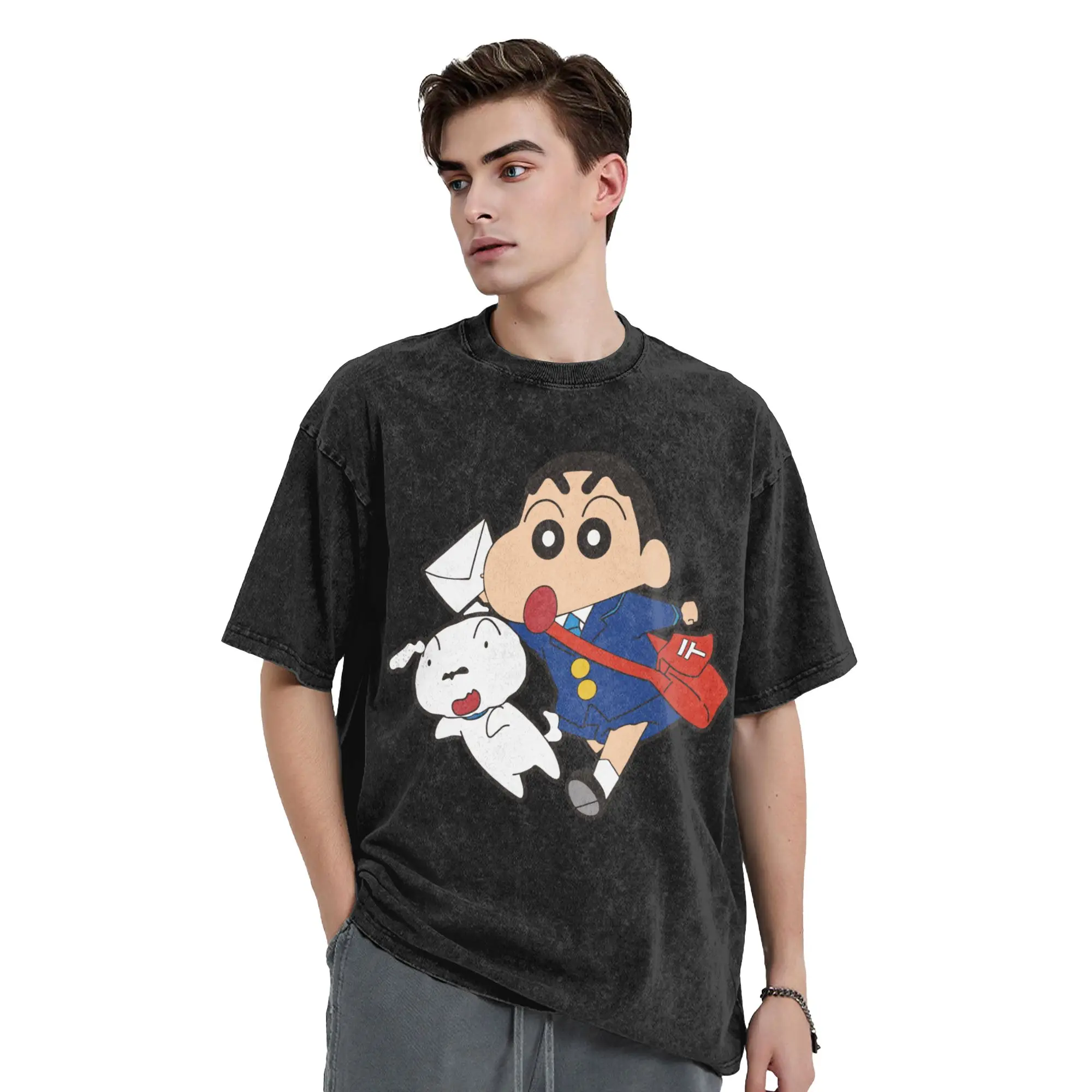 Crayons Shin-Chans Anime Washed T Shirts Streetwear Vintage T-Shirt  Tees Tops Men Women 100% Cotton Harajuku Graphic