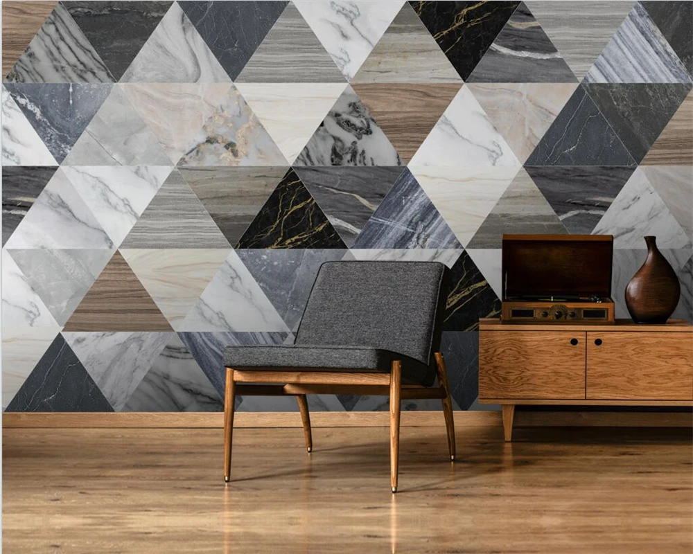 

beibehang Custom modern minimalist papier peint geometric stone grain wood grain combination background wallpaper