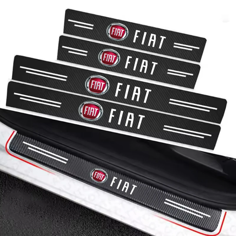 Car with Logo Door Carbon Fiber Sill Protector Stickers for Fiat Punto Abarth 500 Stilo Ducato Palio Bravo Doblo Car Accessories