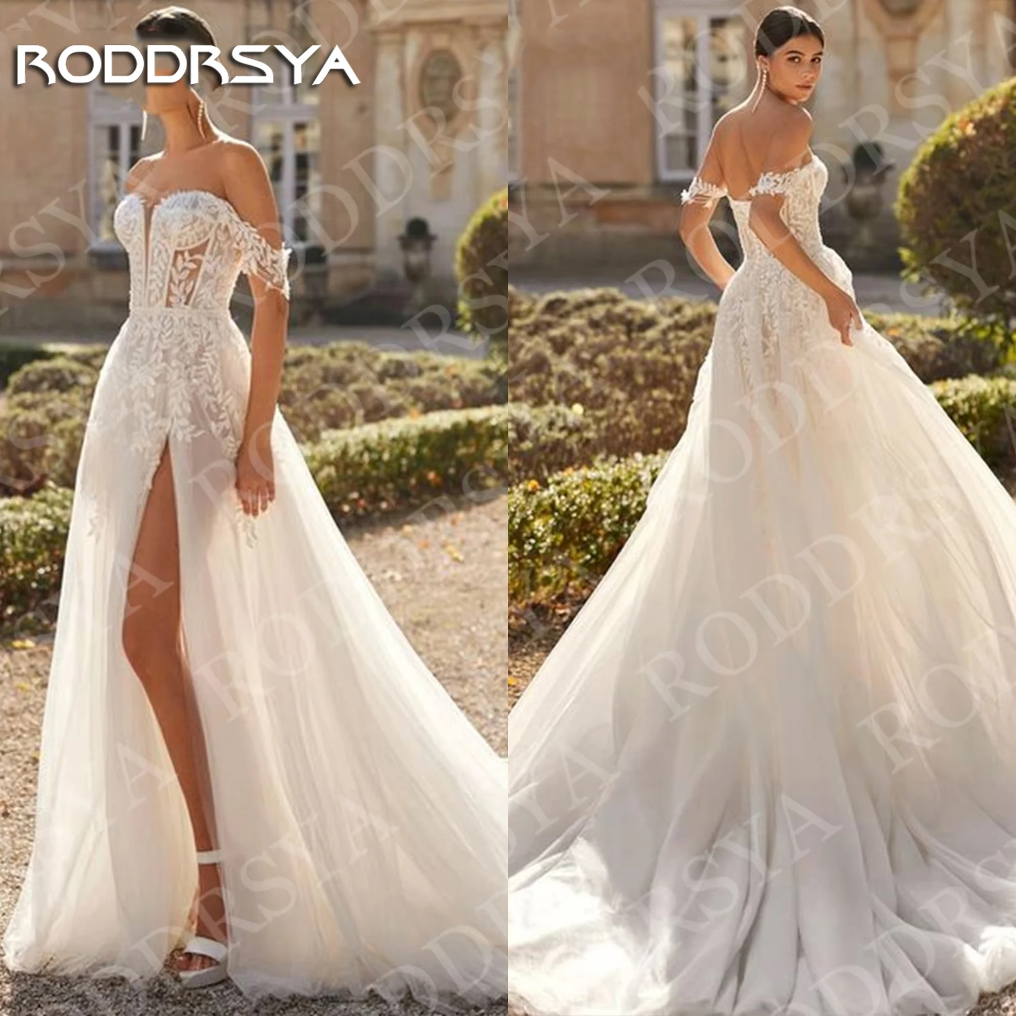 RODDRSYA Off Shoulder Sweetheart Wedding Dress 2026 Romantic A Line Lace Appliques High Slit Bridal Dresses Tulle Customized
