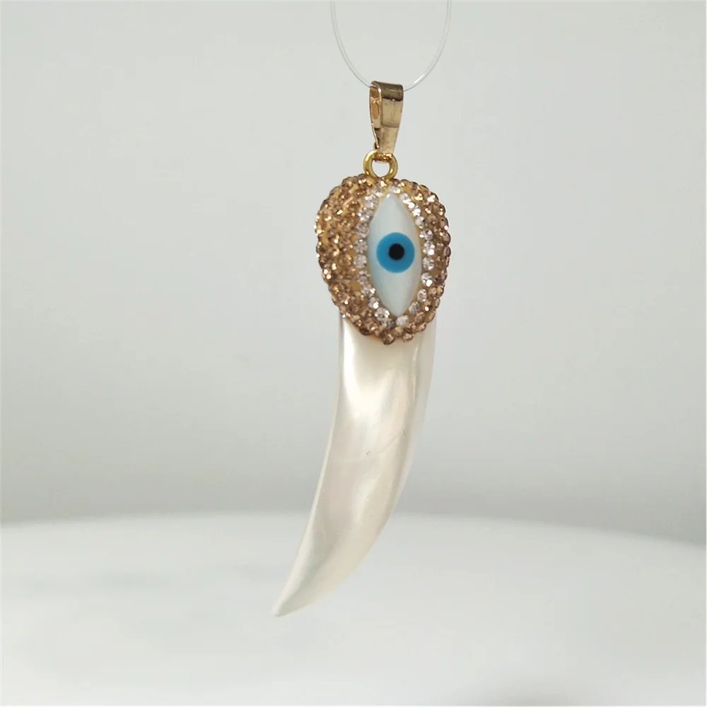 1Pcs Natural Shell Pendant,  Goden Plated Evil Eye Pendants With Rhinestones, Suitable For women's Jewelry Making PD030