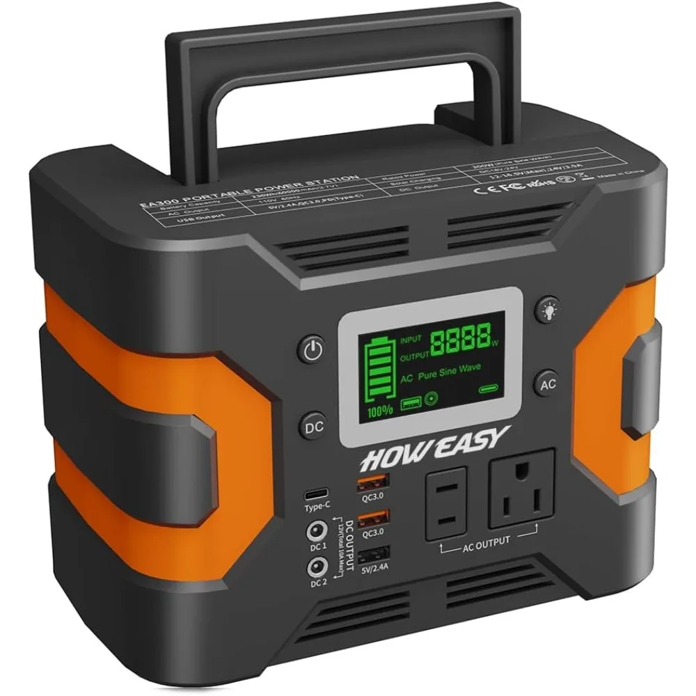 

HOWEASY 300W Portable Power Station, 236Wh Solar Generator (without Solar Panel) with Pure Sine Wave 110V AC Outlet