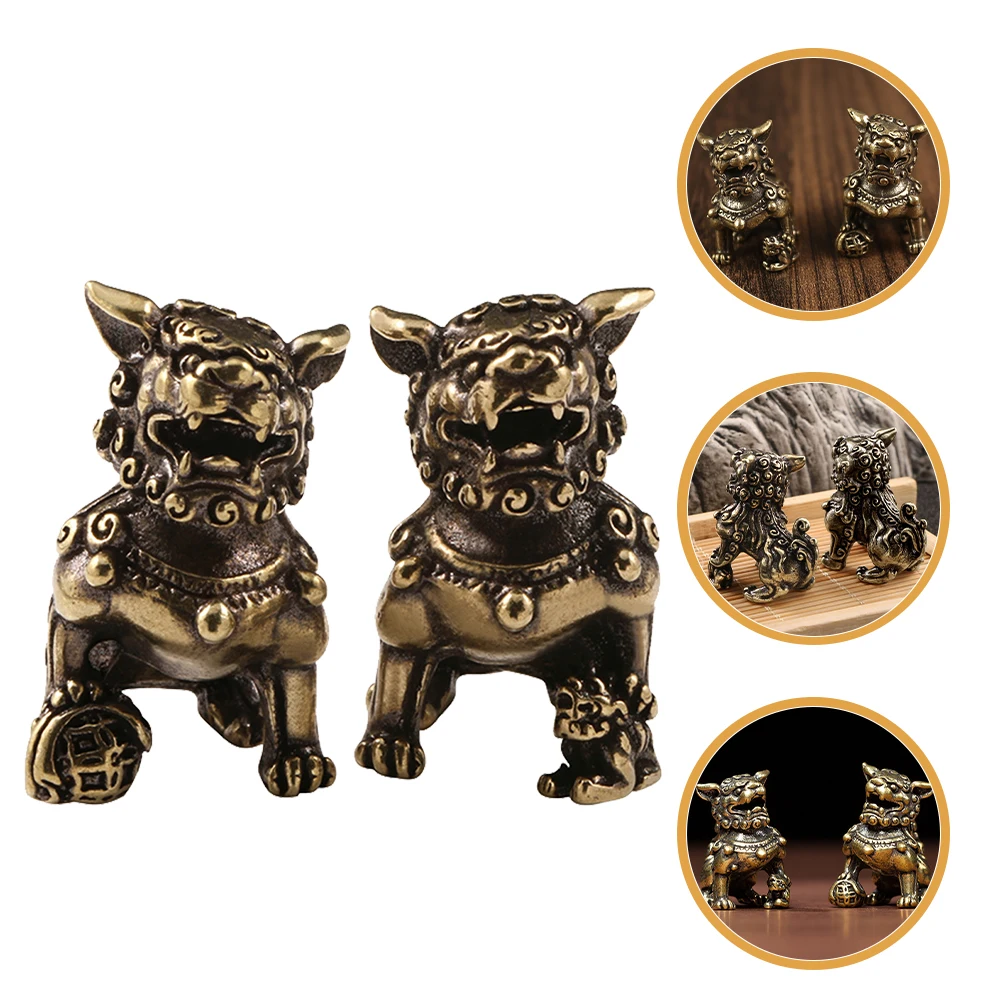 

1Pair Retro Lion Statue Brass Craft Elegant Vintage Design Mini Lion Ornament Home Hotel Restaurant Decor Brass Crafts