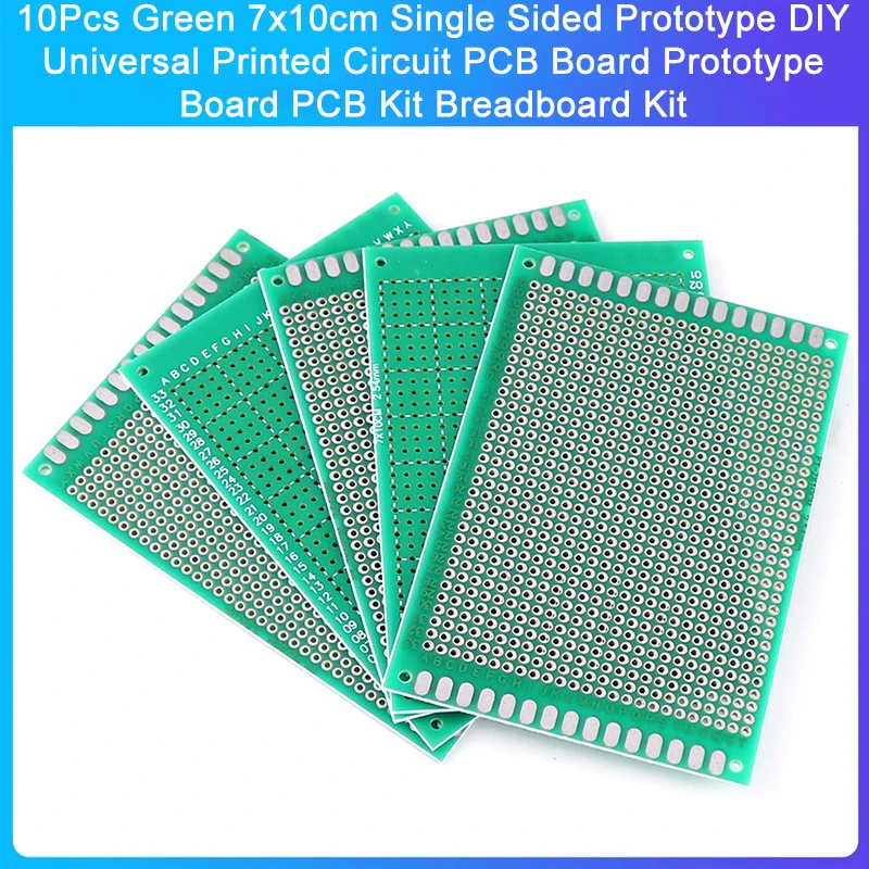 Single Sided Protótipo PCB Kit, Circuito Impresso, Breadboard Universal, DIY, Verde, 7x10cm, 10Pcs