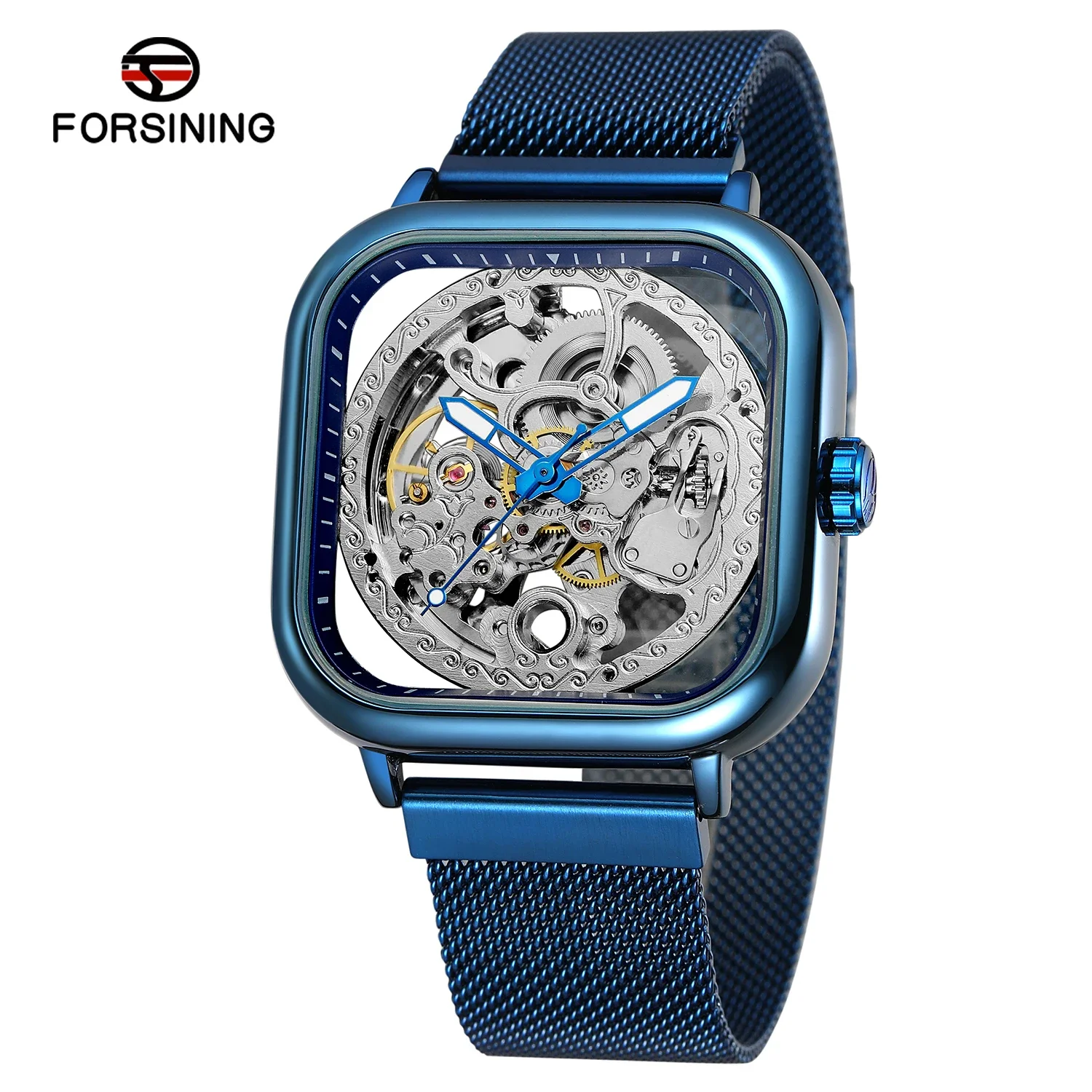 Forsining Top Brands Mechanical Men Watch Waterproof Fashion Square Dial Automatic Clockwork Hollow Out Gold Male Wristwatch