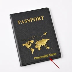 Fundas de pasaporte personalizadas con nombre, logotipo de mapa de moda, soporte de pasaporte, billetera de viaje de Pu, organizador de documentos, Protector de pasaporte