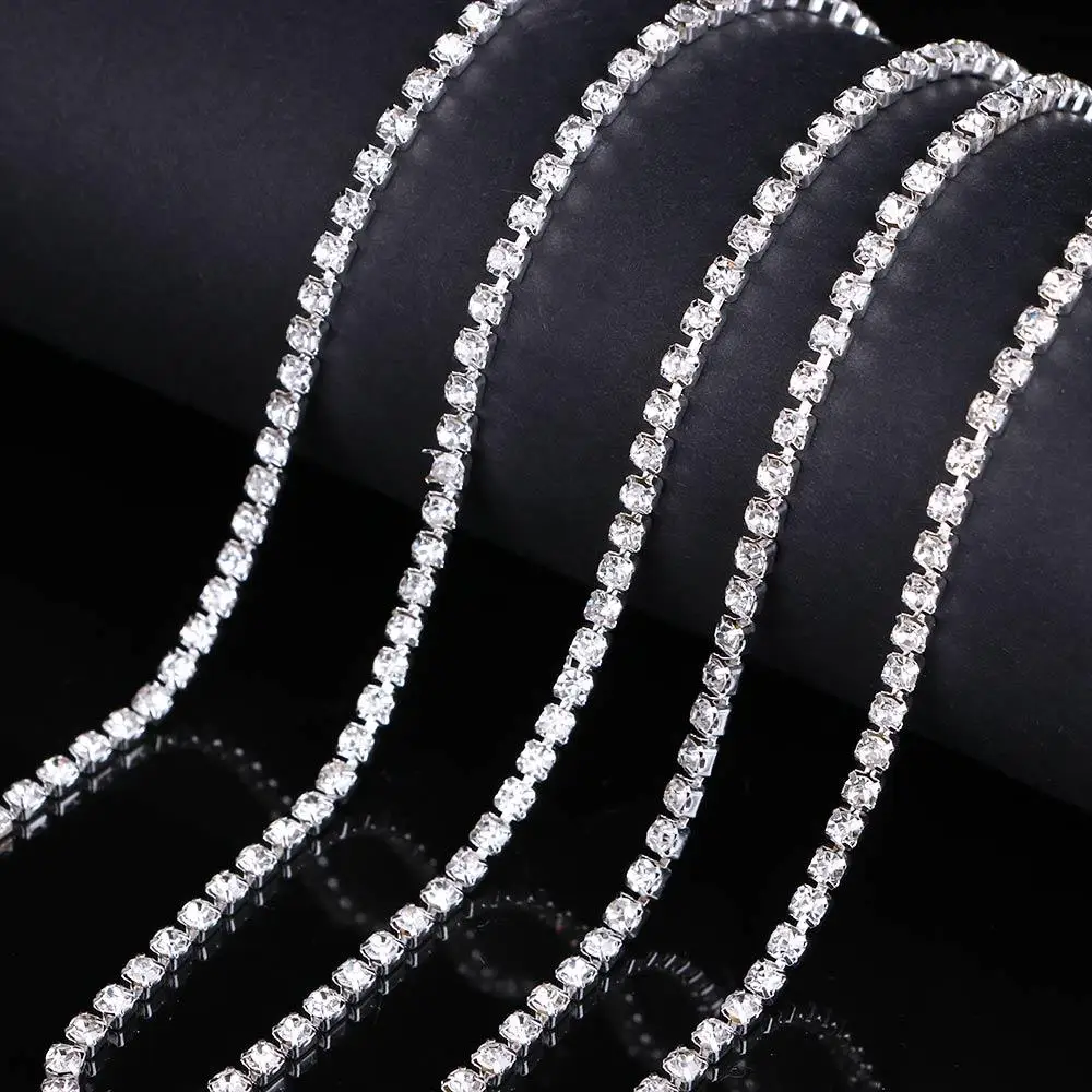 Delicate Glass Compact Beautiful Sparkling Chain 1 Yard Rhinestone 1-row 2-row 3-row Trim Crystal