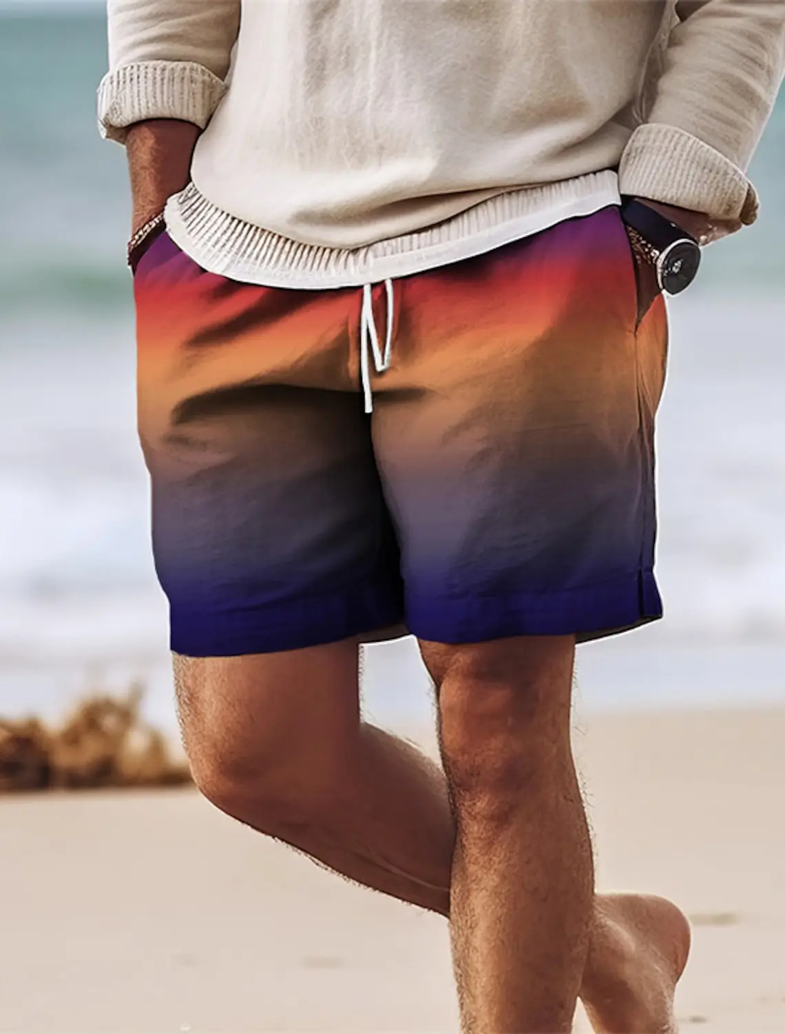 Fashion Gradient Graphic 3D Printed Men\'s Board Short Swim Shorts Trunks Drawstring Quick Dry Casual Holiday Hawaiian