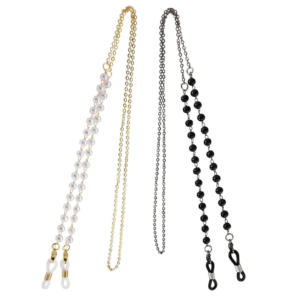 

2pcs Glasses Chain Lanyard Eyeglass Holder Imitation Pearls Copper Material Fashion Eyewear Retainer Reading Glasses