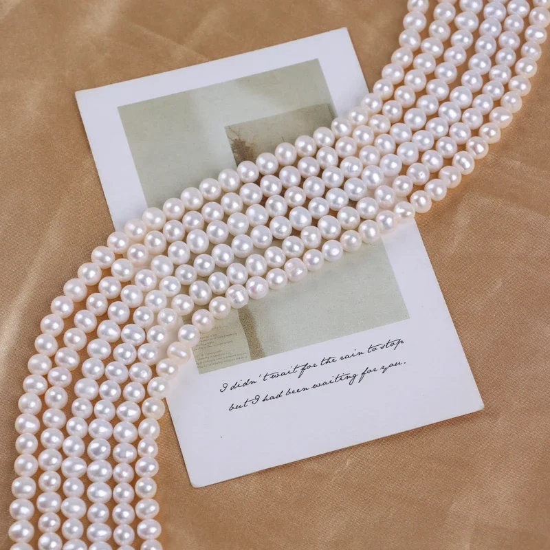 Hot Sale Natural Pearls Wholesale 7-8mm White Near Round  Potato Freshwater Pearl Strands