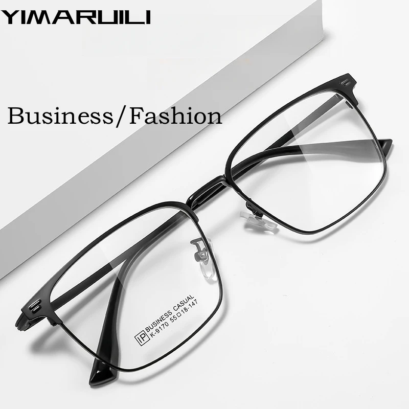 

YIMARUILI Business Fashion High Quality Alloy Myopia Eyewear Women Retro Square Optical Prescription Eyeglasses Frame Men 9170K