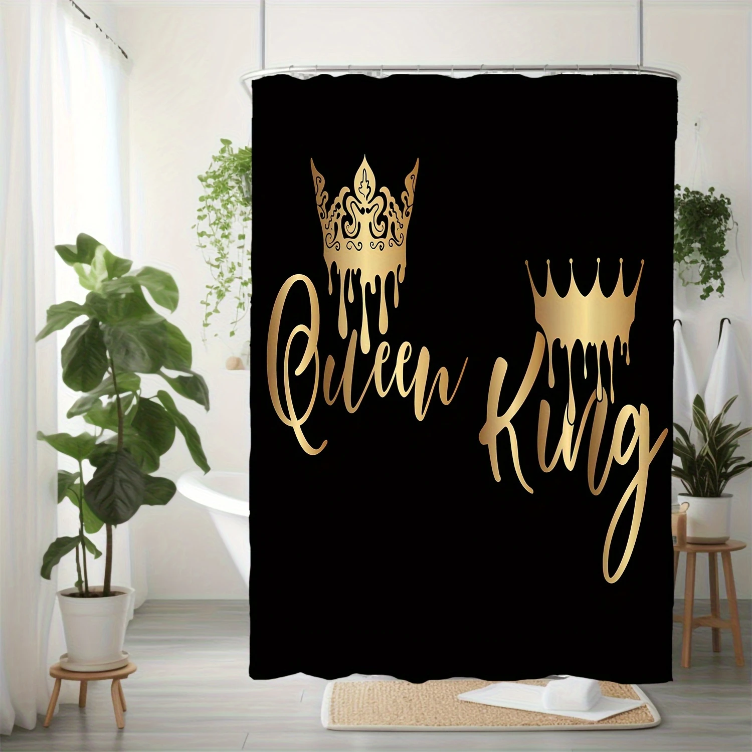 Crown Letter Patroon Douchegordijn Set, Waterdicht Badgordijn Met, U-vormige Mat, Toilet Cover Mat, L-vormige Mat, Badkamer A