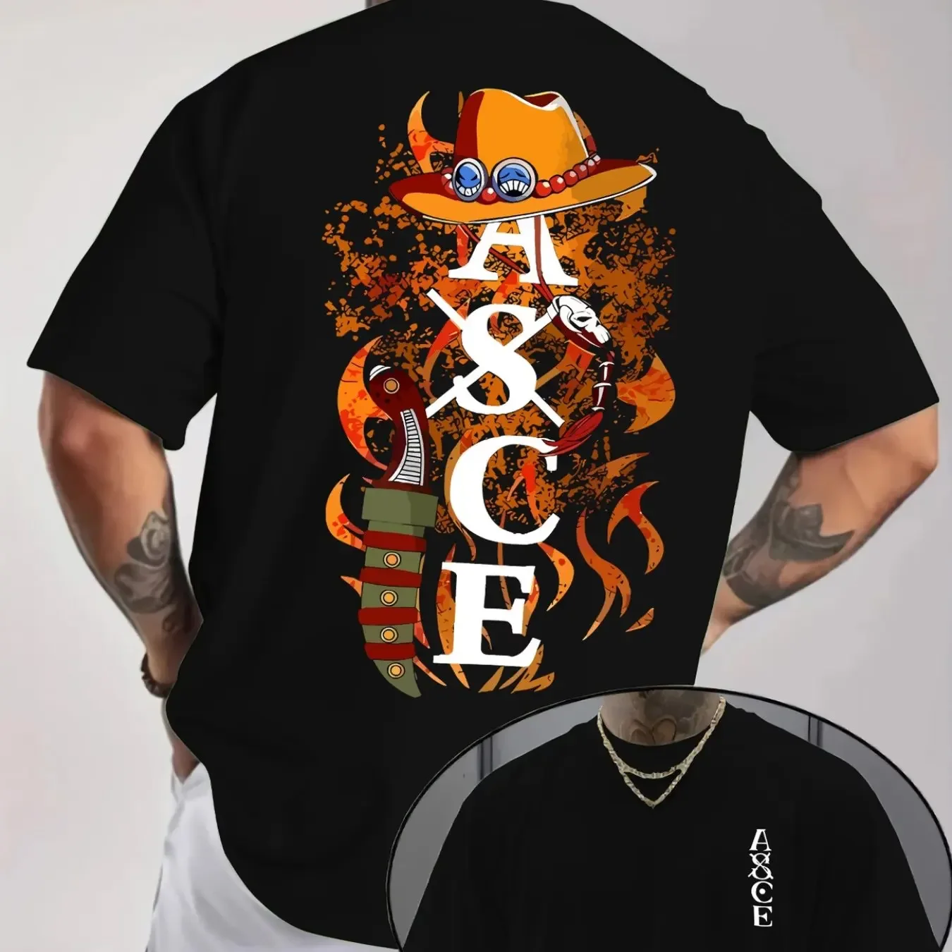 Men'S Fashion Single Item Trend Style '1pc' Character Ace ASCE Logo T-Shirt