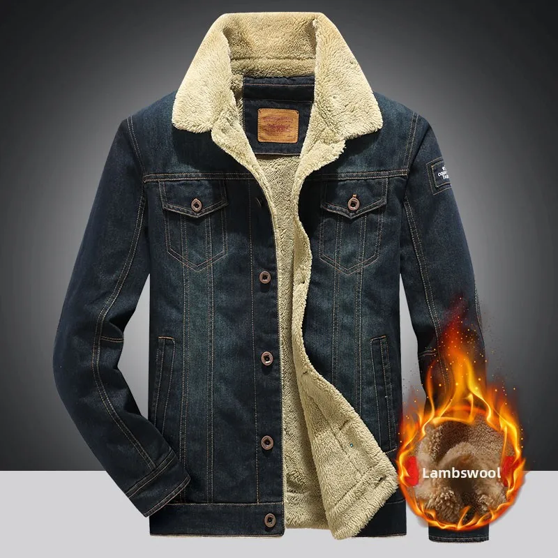 

Men Windbreaker Fleece Thick Warm Winter Denim Jackets Mens Jackets Outwear Jeans Coat Male Multi-pockets Cowboy Clothing