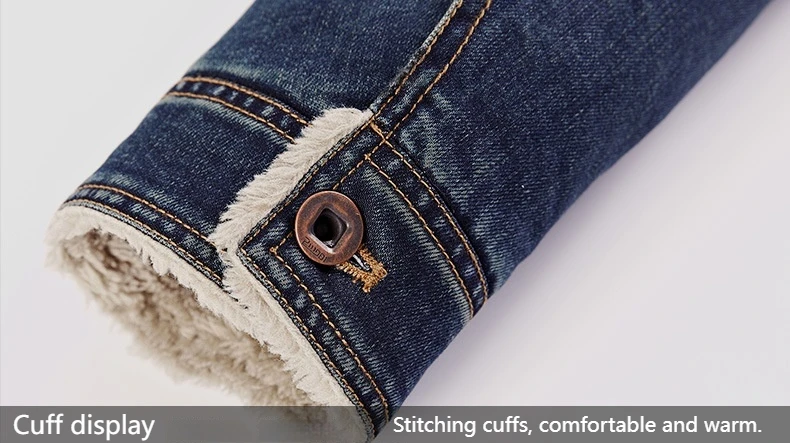Modische Jeansjacke für Herren im Winter, warme Fleece-dicke Herrenjacke, lässige, lockere, einreihige Herrenbekleidung – Detail 9