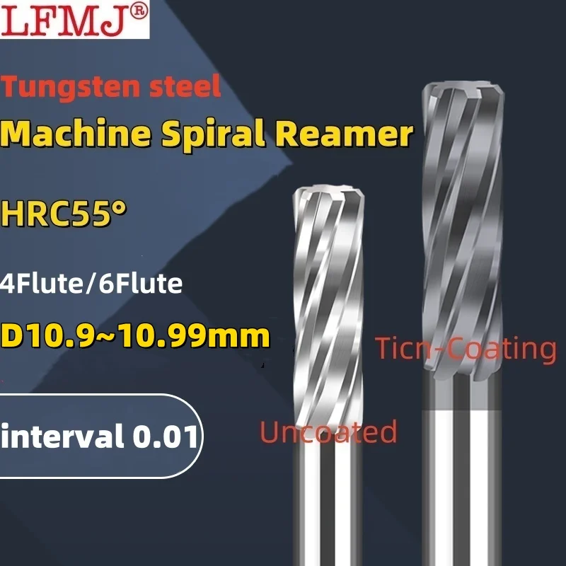 

1PCS 10.9-10.99mm Carbide Machine Reamer Spiral Metal Cutter 6Flute CNCTungsten steel Chucking Reamer Cutting Tool Coated Steel