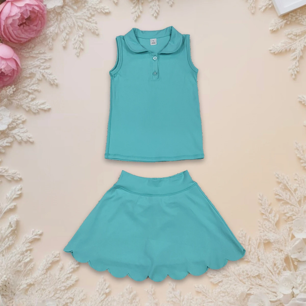 

Hot Sale Baby Girl Clothes Set Toddler Yoga Skorts Set Sleeveless Button Top Mini Skirt Shorts Outfits Fashion Kids Clothing