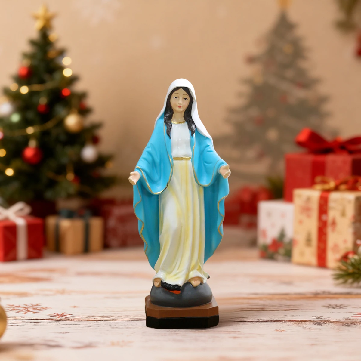 قطعة واحدة من تمثال مريم العذراء - 8.34 بوصة زينة صلاة منزلية لسيدة الرحمة الإلهية، ديكورات حفلات المنزل لعيد الميلاد #5