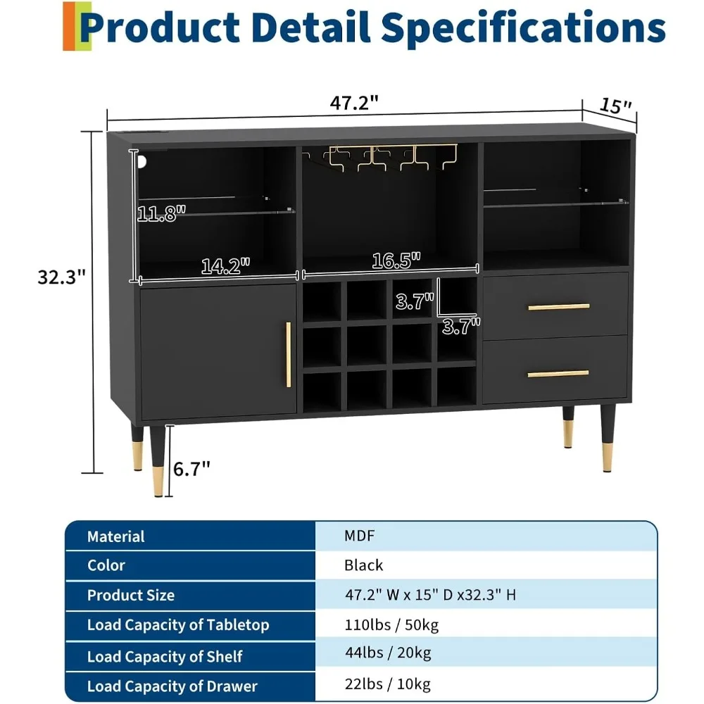 خزانة بار النبيذ المنزلية الحديثة القائمة بذاتها مع إضاءة LED وبار القهوة ورف النبيذ ومحطة شحن #2