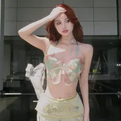 Aesthetic Butterfly embroidery lacing vest y2k 90s vintage Harajuku Summer slim  casual Cute Sweetheart sexy Tank top Baby tops