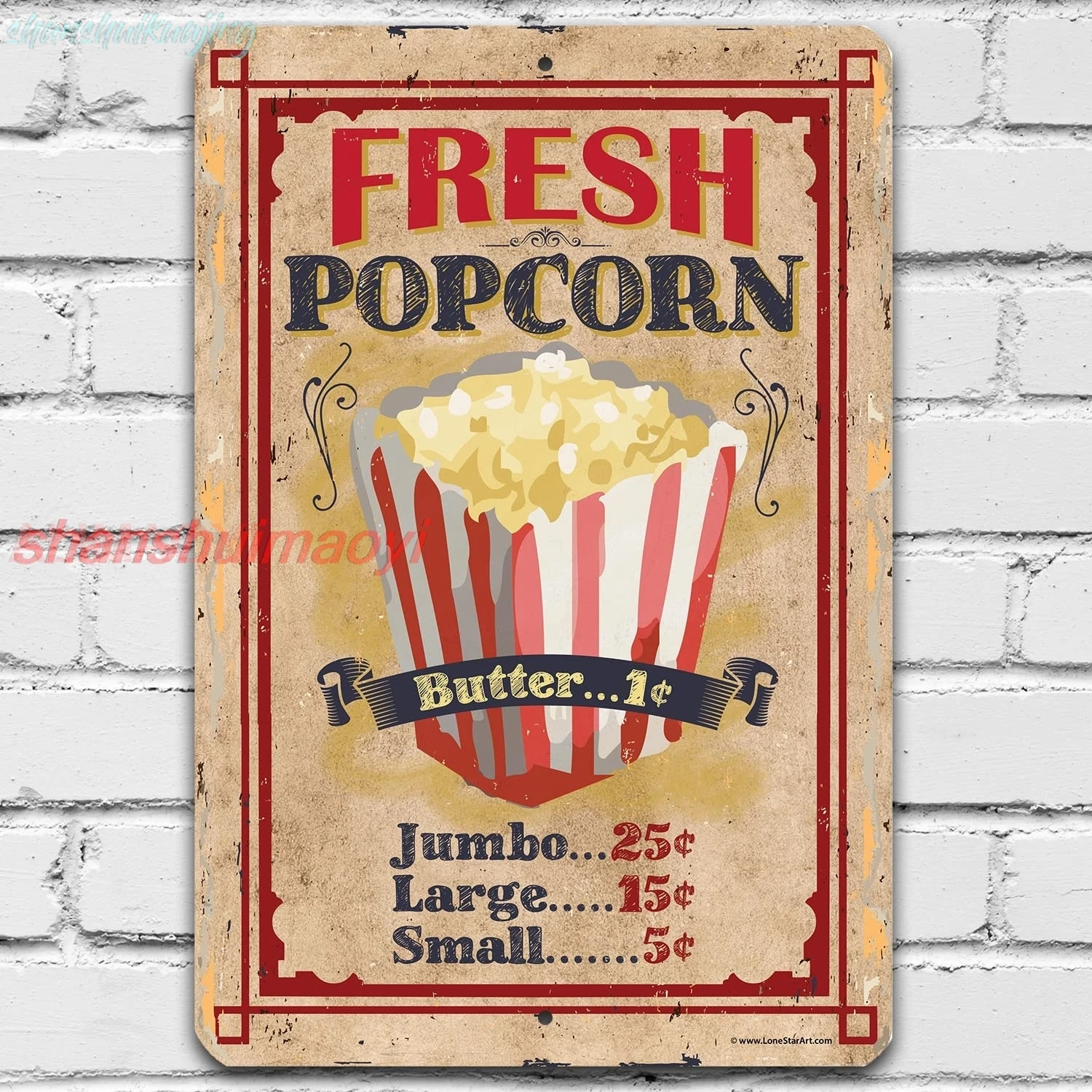 Movie Night Supplies - Fresh Popcorn - Metal Sign - Movie Theater Decor - Home Theater Accessories Movie Room Decor - Movie sign