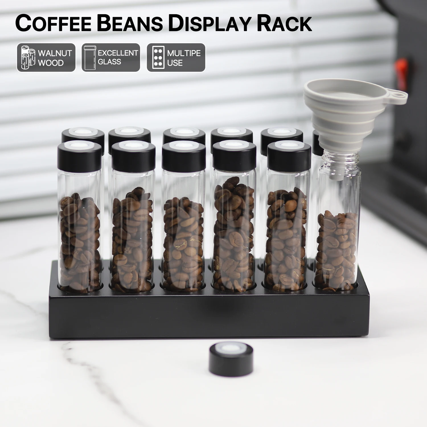 Coffee Beans Storage Container Display Rack Walnut Tea Tube Bottle Glass Espresso Coffee Accessories Tool Barista Coffeware Sets