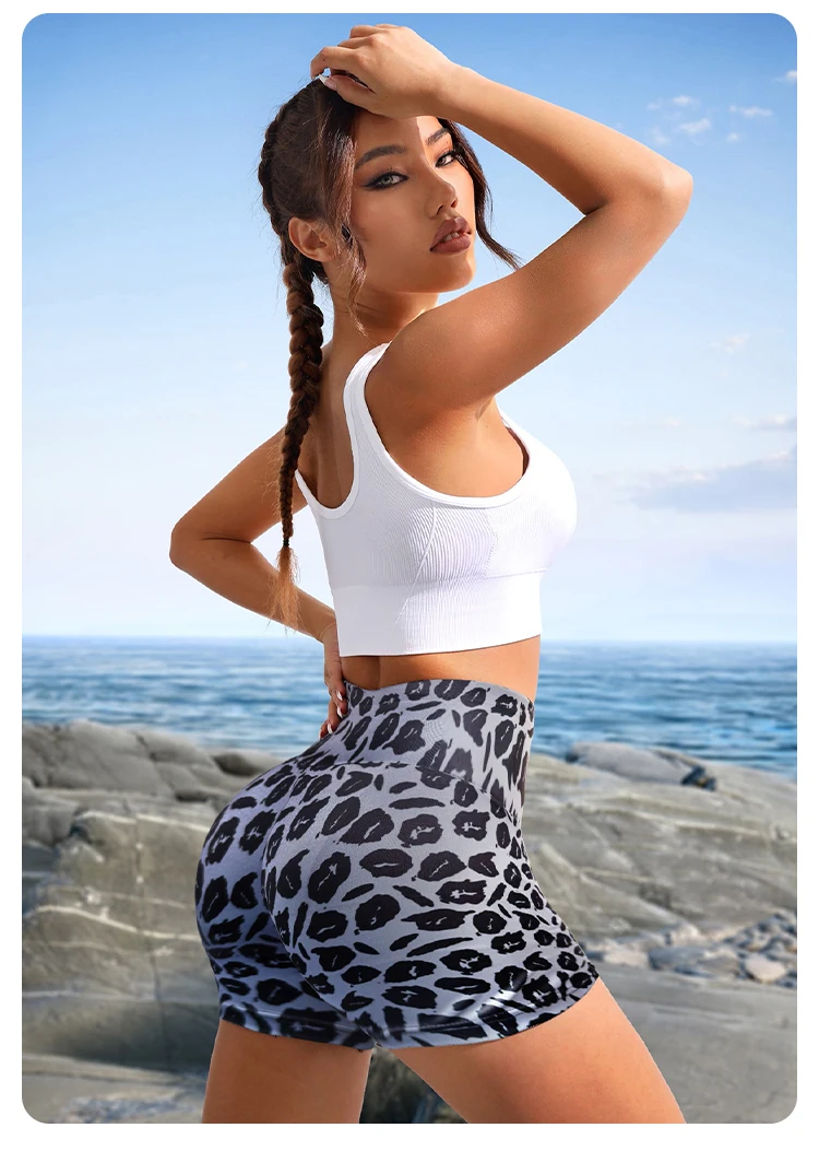 Summer Leopard Print leggings Shorts for Women High Waist Stretchy Yoga Shorts Casual Workout breathable Running Cycling Shorts